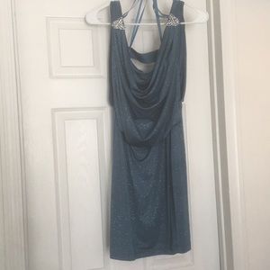 Sparkled blue, cowl neck & back cocktail dress